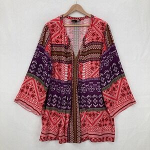 Hemant & Nandita Tunic Top Womens 1X Red Boho Peasant Bell Sleeve Anthropologie